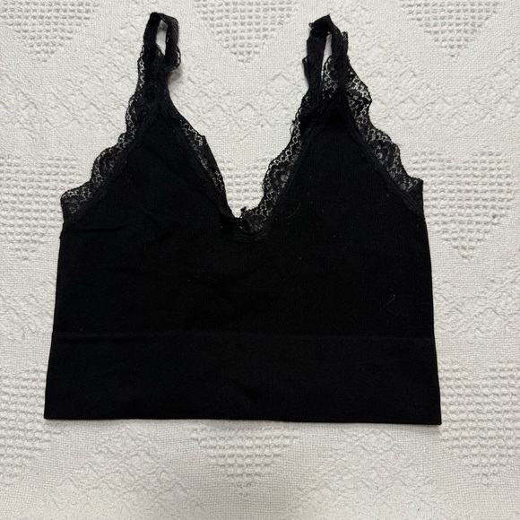 Bozzolo Tops - Bozzolo Ribbed Lacey Black Tank (S/M)